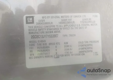 2007 Chevrolet Silverado 1500 Ltz from USA, damaged, VIN 2GCEC13J171522867